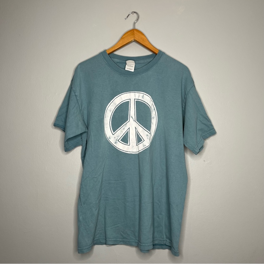 Teal Peace Sign Cotton Graphic T Shirt A